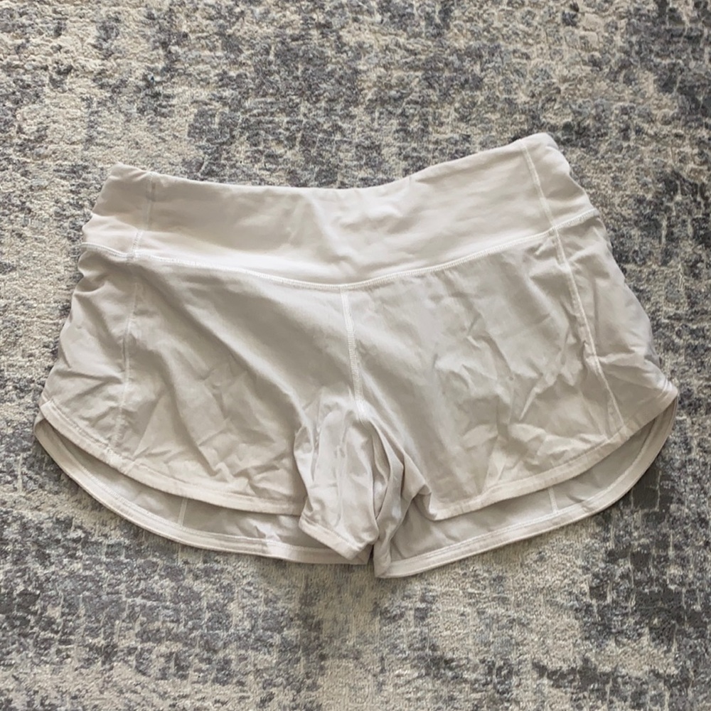 White LuLuLemon speed shorts